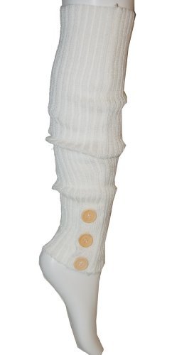Leg Warmers Bulk | White Knit Leg Warmers with Button Trim 1256
