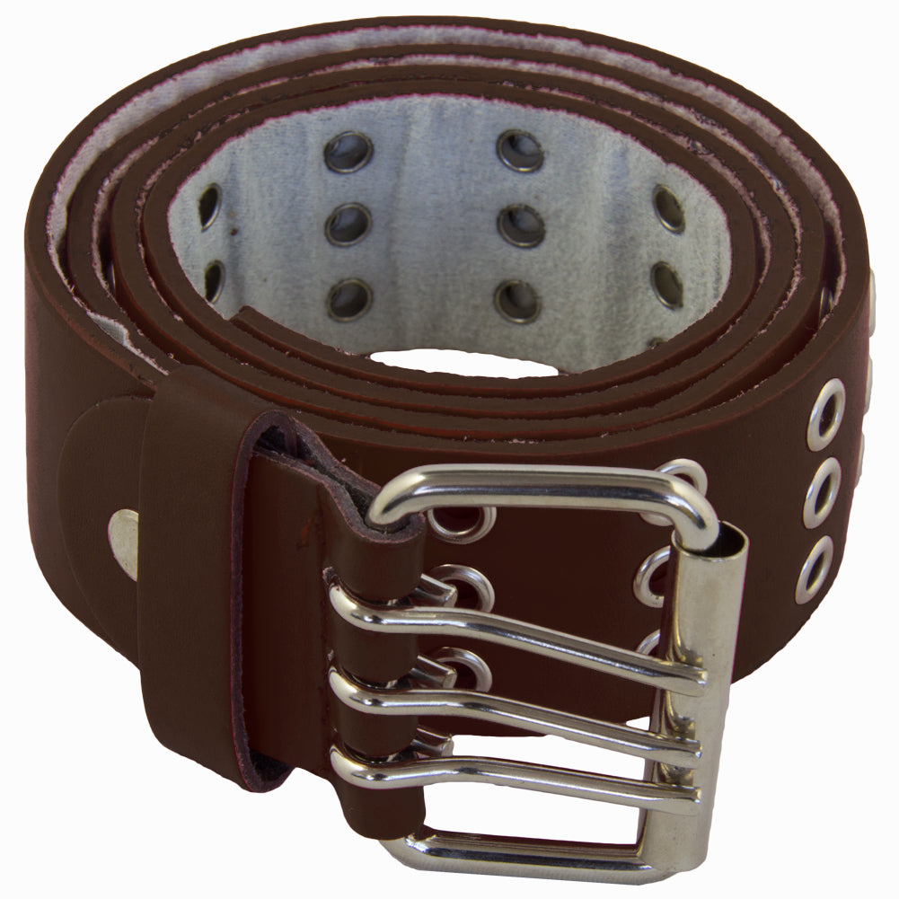 Brown Punk Three Rows Metal Holes Belt 2468-2471