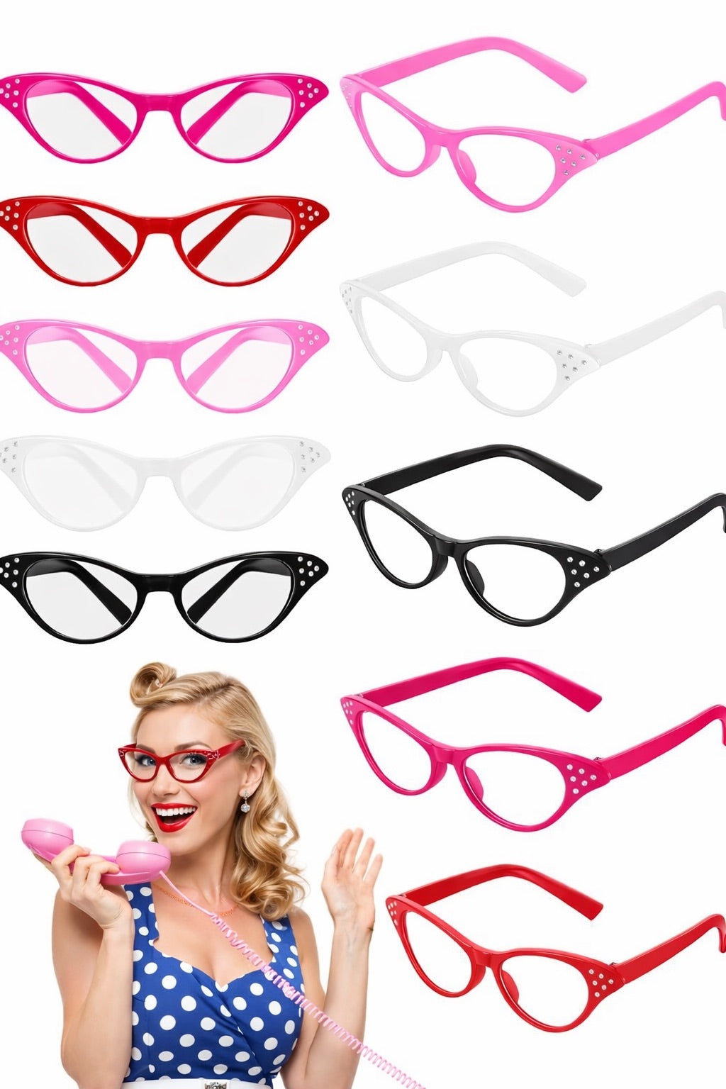 Pink Cat Eye Glasses Wholesale |  w/ Rhinestones 7082