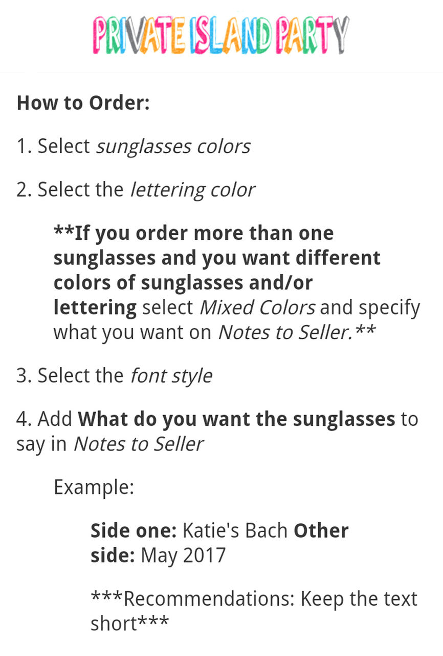 Bachelorette Custom Shades | Bachelorette Custom Sunglasses | 15051 (Fonts in Picture Gallery)